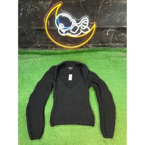 NWT Express Black Knit Sweater‎ Long Sleeve V Neck Cropped Pullover Top size SM